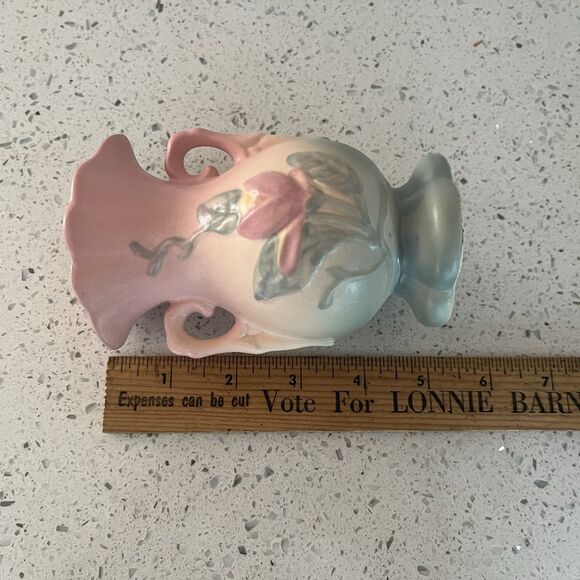 Vintage Hull Pottery Miniature Vase 5 Inches Magnolia Yellow Pink Blue Handles - Picture 6 of 7